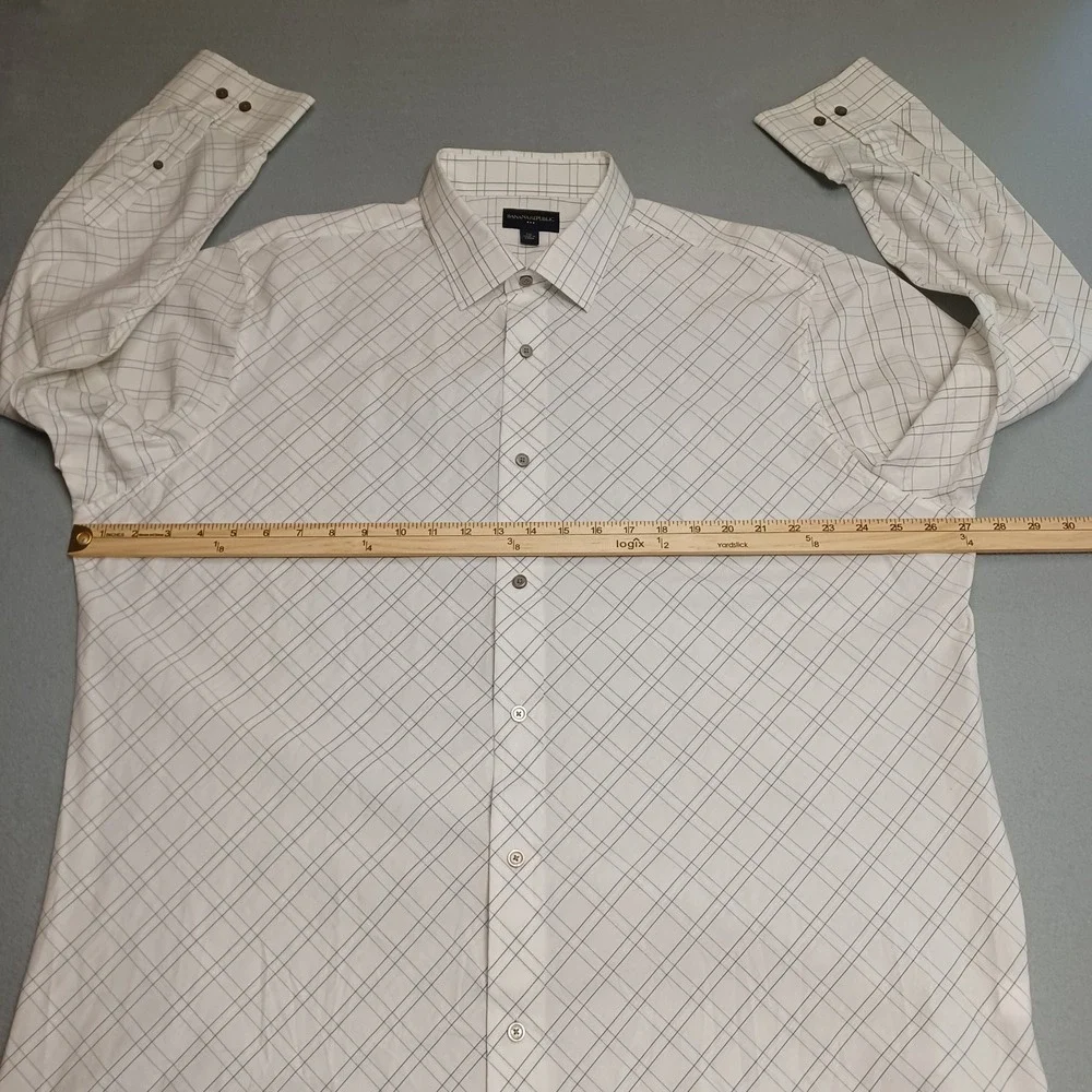 Banana Republic Shirt Mens XXL White Grid 577436 Cotton Long Sleeve Button Down